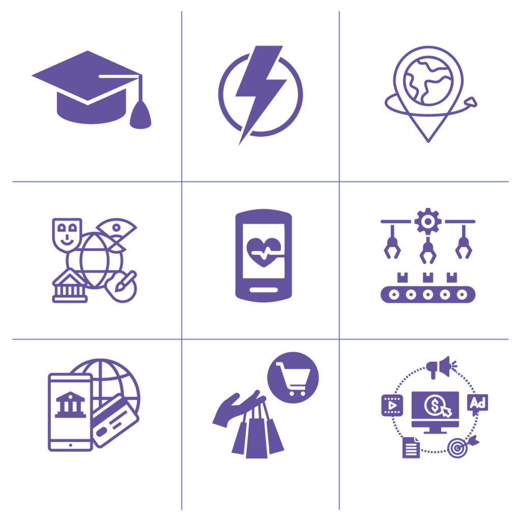Icons representing the nine domains of sermas